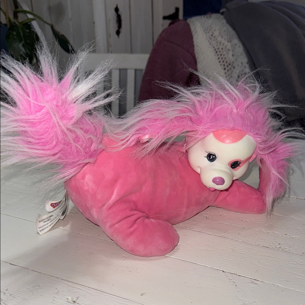 🎀Vintage Puppy surprise Pink Plush Poodle mama dog